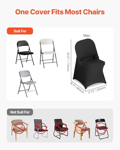VEVOR Chair Covers, Polyester Spandex Chair Cover, Stretch Slipcovers for Wedding Party Dining Banquet Flat-Front Chair Covers (Black-c, 150PCS) - Image 4
