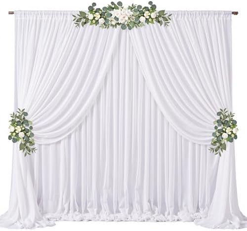 20ft x 10ft White Chiffon Backdrop Curtains, Wrinkle-Free Sheer Chiffon Fabric Photo Curtain Drapes for Wedding Ceremony Arch Party Stage Photography Decorations by WishCare