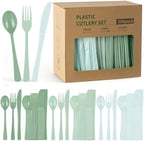 300Pcs Sage Green Plastic Silverware Set, Full Size Disposable for Dinner by COSINIA