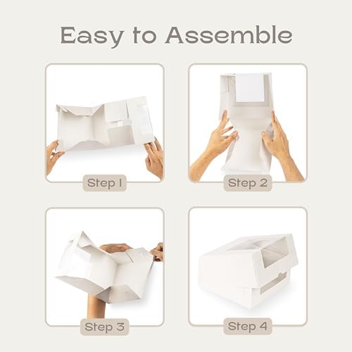 Pack of 10 Cake Boxes with Window (9.84" x 9.84" x 3.93") - Ideal for Bakery, Cookie and Donut - White Leather - Image 4