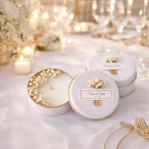Personalized Natural Soy Wax Wedding Favor Candle Gift Set for Guest - Fall Winter Christmas Custom Dried Flower Bridal Baby Shower Gifts in Bulk (Yellow Flower, 80 Pieces) - Image 6