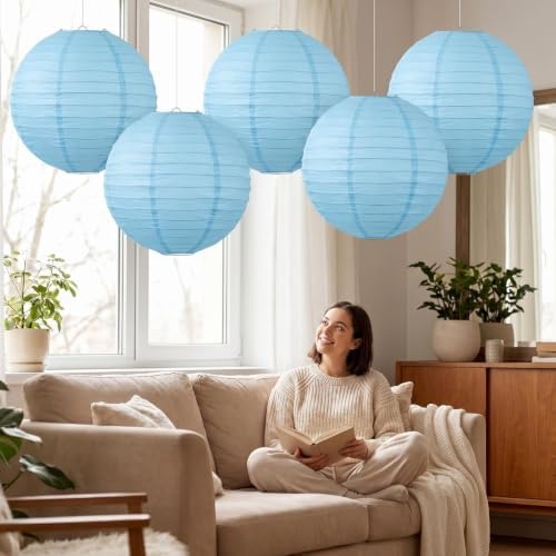 Balagan Chinese Japanese Paper Lanterns 16-Inch 5 Packs (Sky Blue, 16 inch) (BLG-220503) - Image 2