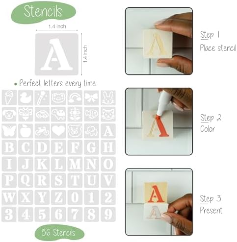 132 Pcs Baby Shower Game Blocks to Decorate, Includes 56 Stencils 50 Wooden Blocks 24 Acrylic Markers 1 Storage Box - Plain Wooden Blocks Great for Baby Shower Activities for Guests - Image 2