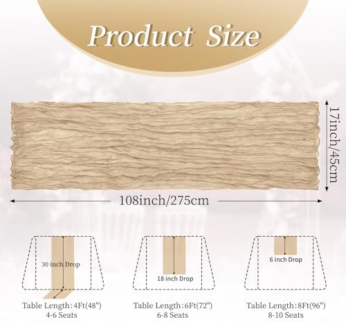 20 Pack Beige 17 x 108 Inch Cheesecloth Table Runner - Boho Gauze Sheer Fabric for Wedding Baby Shower Party Home Decor - Image 2