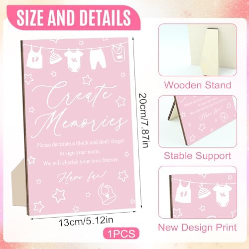 97 Pcs Pink Baby Shower Games Sign Kit,Including Decorate a Block Game Sign 72 DIY Blank Wooden Block 24 Pen to Draw Your Idea for Baby Shower Game Gender Reveal Party - Image 2