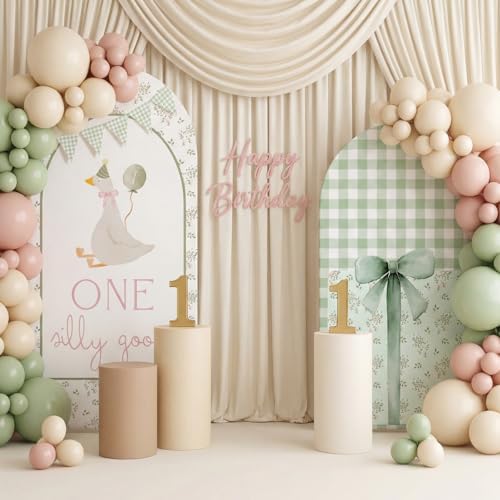 Remagr 2 Pcs One Silly Goose Baby Shower Gingham Arch Backdrop Covers - Image 5