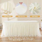 2 Pack Ivory Tablecloths for 8 Foot Rectangle Tables Ivory Table Cloth Rectangle Tulle Tablecloth 8ft Cream Stretch Spandex Table Covers for Wedding Baby Shower Birthday Party Banquet Desk Table Skirt - Image 6