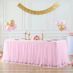 2 Pack Pink Tablecloths for 6 Foot Rectangle Tables Tulle Tablecloth Fitted Pink Table Cloth Rectangle 6ft Stretch Spandex Table Covers for Baby Shower Girls Birthday Party Banquet Desk Tables Skirt - Image 3