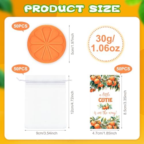 50 Set Little Cutie Baby Shower Soaps Favors 50 Orange Soaps 50 Little Cutie Card 50 White Bags for Wedding Birthday Guest Keepsakes Gender Reveal Decorations Clementine Orange Theme Favors - Image 2