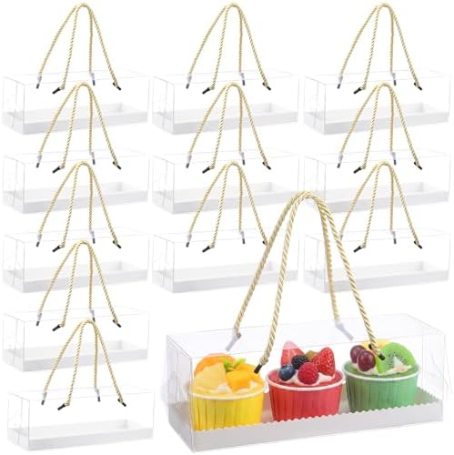 Eaasty 50 Pcs Clear Cupcake Boxes with Handles 9x3x3 Inch Gable Boxes by Eaasty