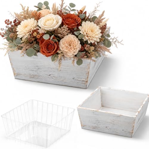 Dandat 2 Set 10 Inch Wooden Flower Box Rustic Table Centerpieces,White by Dandat