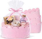4 Pack Small Woven Baskets with Gift Bags, Ribbons, Wrap Tissue Papers Gift Baskets Empty to Fill for Baby Shower Wedding Christmas Day, Decorative Storage Cubes for Toys(Pink) by Ferrochef
