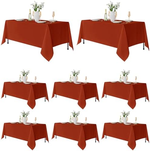 Fitable 8 Pack Rust Tablecloths 70x108 Inch for 6 Ft Rectangle Tables by Fitable