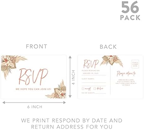 Andaz Press 56-Pack Personalized RSVP Postcards for Wedding Boho Dried Palm Leaves Cardstock Response Reply Cards for Bridal Shower Baby Shower Birthday Event Custom Date and Return Address 4 x 6-Inch - Image 5