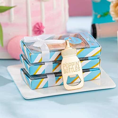 24 Baby Bottle Opener Baby Shower Favorites, Gifts, Decorations, or Souvenir Guest Gift Boxes, Poppin Designed for Boys (24 Pack Blue) - Image 3