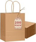 qiqee 200-Packs Brown Paper Gift Bags with Handles Bulk 8.3"x6"x3.15" Small Size Paper Bags Multiple Uses by Qiqee