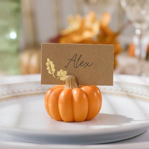 Kate Aspen 12pcs Fall Decor Orange Pumpkin Place Card Holder, Place Settings for Thanksgiving Table Decor, Fall Themed Weddings, Bridal Brunches (Place Cards Included) - Image 2
