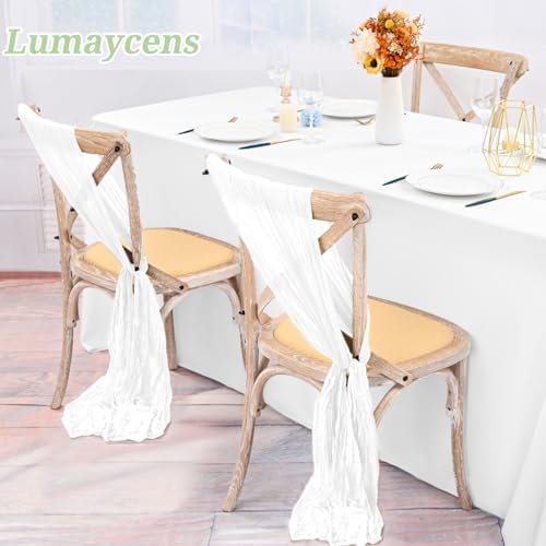 50 PCS Cheesecloth Chair Sashes Bows Wedding Aisle Decorations Chair Ribbon Ties Back Sash for Wedding Party Events Banquet Chair Cover Decoration (White) - Image 4