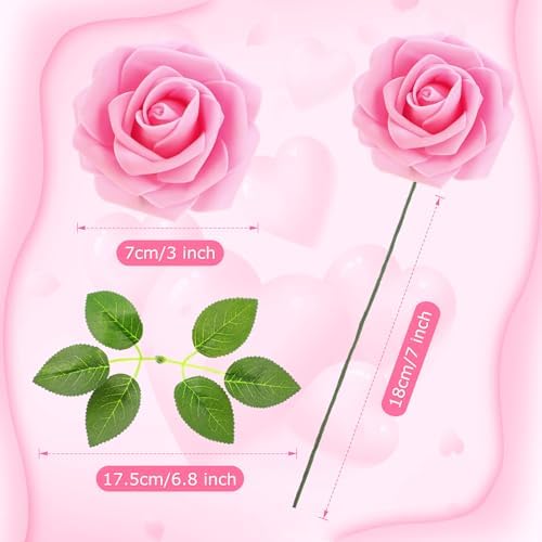 100 Pcs Artificial Rose Flowers, Bright Pink - Image 2