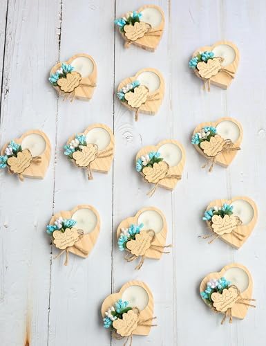 50 Piece Wooden Candle Holders, Baby Shower Party Favors for Boy,Baptism Candle Favors,Baby Christening Favors for Guests. (Blue) - Image 3