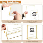 Floroom 6 Pack 8.5x11 Inch Clear Acrylic Sign Holders, Gold Border Double-Sided Vertical Picture Frames & Display Stands for Table Numbers, Photos, Menus, Flyers, Weddings, Parties & Events - Image 3