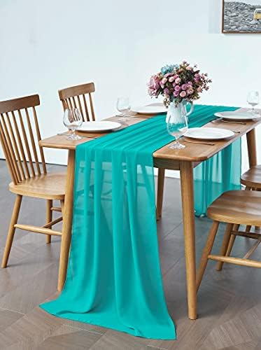 Pufogu 5 Pack 10Ft Turquoise Chiffon Table Runner Sheer 29x120 Inch - Image 6