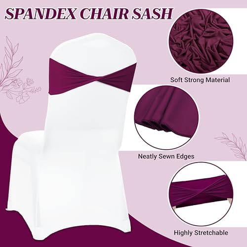 MDS Pack of 200 Spandex Chair Sashes Without Slider Buckles – Eggplant - Image 3