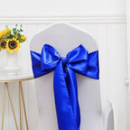 Pack of 50 Satin Royal Blue Chair Sashes Bows 7 X 108 Inch Universal Gold Chair Ribbons for Wedding Ceremony Party Banquet Event Chair Decorations - Royal Blue Chair Sashes 50 Pack - Image 4