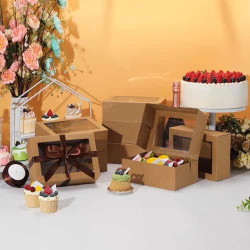 COTOPHER 30Pcs Cookie Boxes with Ribbons, 9x6x3 Inch Brown Bakery Boxes - Image 4