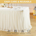 Wish Care 6 Pack Ivory Tulle Tablecloth for 8 Foot Rectangle Tables Stretch Fitted Rectangular Table Cloth 8ft Wrinkle Free Ruffle Elastic Table Cover Tutu Skirt for Wedding Birthday Party Baby Shower - Image 7