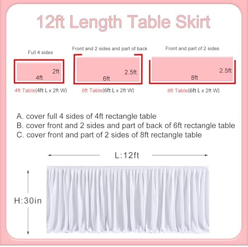 Table Skirt for Teacher Desk Classroom Wedding Baby Shower, White, 12ft - Image 3