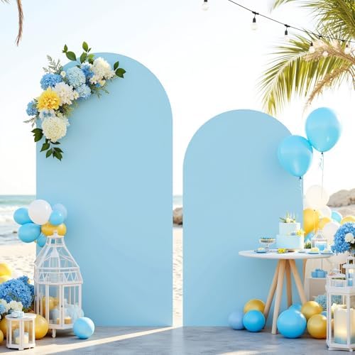 Set of 2 Arch Backdrop Covers 7.2FT, 6FT Blue and Oh Baby Decal Sign - Adjustable Spandex Arch Covers Stretchy Backdrop for Wedding Birthday Party Baby Shower Banquet Decoration - Image 5