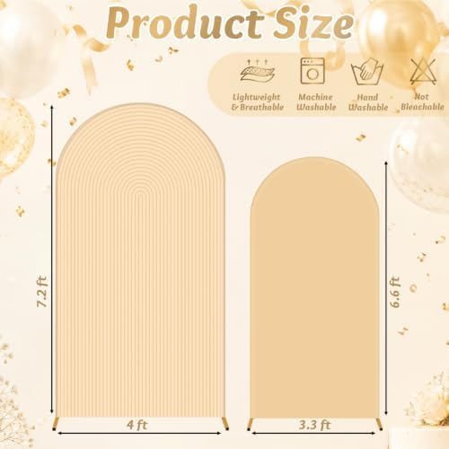 2 Set Wedding Arch Cover, Champagne Ripple & Solid Stretchy Backdrop Cover - Image 2