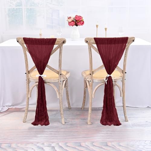 50 PCS Cheesecloth Chair Sashes Bows Wedding Aisle Decorations Chair Ribbon Ties Back Sash for Wedding Party Events Banquet Chair Cover Decoration (Burgundy) - Image 5