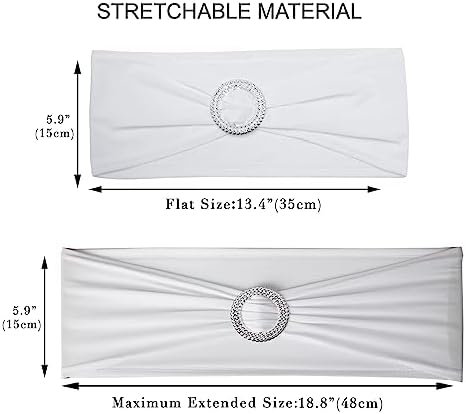 50pcs White Spandex Chair Sashes with Buckle for Wedding Party Banquet Birthday Anniversary Ceremony Reception Celebration Decoration Elastic Stretchable Chair Cover Bow Ribbons - Image 3