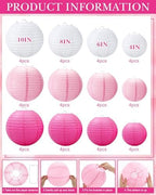 Treela 48 Pcs Paper Lanterns Party Decorations Round, Pink,White - Image 3