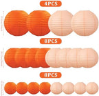 20Pcs Orange and Peach Paper Lanterns 6" 8" 10" Inches Round Hanging Paper Lanterns Decorations for Wedding Graduation Birthday Party Bridal Shower (Pack of 4) - Image 3