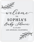 Andaz Press 16"X20" White Personalized Acrylic Baby Shower Welcome Sign, Gender Neutral Large Custom Welcome Baby Shower Sign For Easel Stand, Rustic Laurel Leaves Acrylic Baby Shower Sign by AndazPress