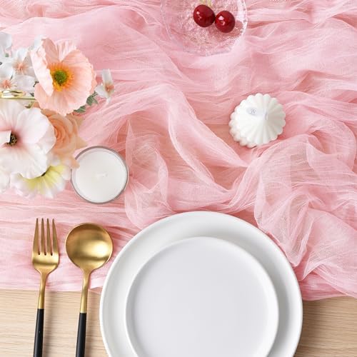 Pink Cheesecloth Table Runner Fall Wedding Birthday Party Decor 10 Pack - Image 4