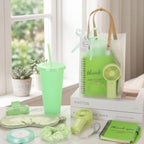 62Pcs Baby Shower Prizes for Guest Winners Handheld Fan Party Favor Set Thank You Gift with Plastic Tumbler,Notebooks,Hair Claw Gift Bags for Party Game Wedding Bridal Shower Favors (Green, 6 Sets) - Image 4