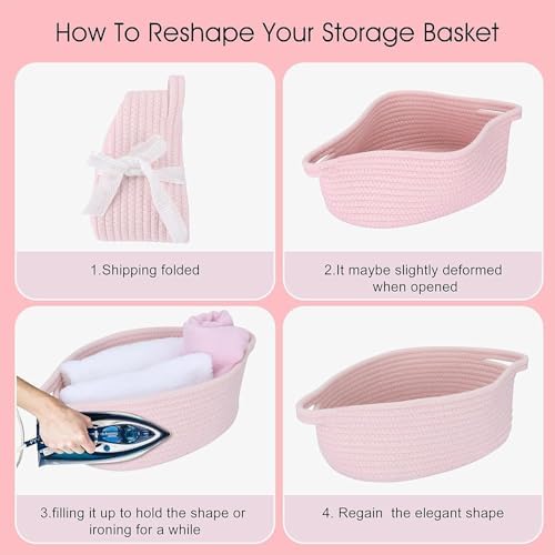 5 Pack Small Woven Cotton Rope Storage Basket with Gifts Bag and Ribbons, Natural Decorative Organizer Bin with Handles for Nursery, Living Room, Closet, Shelf, White - Image 4