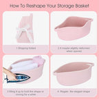 5 Pack Small Woven Cotton Rope Storage Basket with Gifts Bag and Ribbons, Natural Decorative Organizer Bin with Handles for Nursery, Living Room, Closet, Shelf, Pink - Image 4