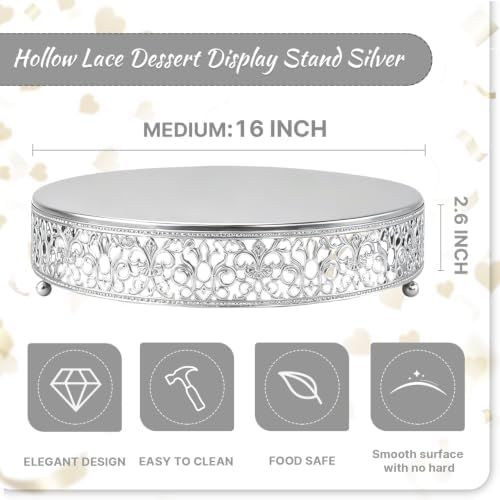 Cake Stand, Metal Round Cupcake Dessert Stand Cake Display Holder Cookies Fruit Serving Tray Decor for Wedding Party Birthday Baby Showers Anniversary (16 in, Matte Silver) - Image 3