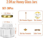 2 oz 30 Pack Mini Glass Honey Jars with Wood Dippers & Gold Lids - Image 2