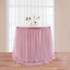 167in Dusty Rose Tulle Table Skirt for Rectangle Tables 6/8ft, 2-Layer Gold Grim Blush Pink Ruffle Tulle Tutu Cloth Table Skirt 14ft for Wedding Birthday Party Baby Shower Dessert(No Table Cover) - Image 3