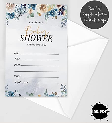 Pack of 30, Girl Baby Shower Party Collection, Baby Shower Invitation Cards, Fill in the Blank Invites WIth Envelopes, Floral Theme Party Supplies - Image 2