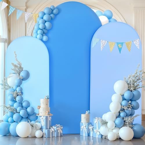 Blue Arch Backdrop Cover 3 Set-4FT, 5FT, 6FT Spandex Fitted Wedding Arch Stand Covers for Baby Shower Boys Birthday Party Wedding Ceremony Banquet Photo Arch Stand Background Decorations by Suppromo