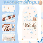 3Pcs We Can Bearly Wait Arch Backdrop Cover 4ft 5ft 6ft Blue Bear Baby Shower Decorations Bear Theme Round Top Stretchy Arch Stand Covers Photo Background for Birthday Gender Reveal Party Decor - Image 3