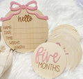 Monthly Baby Milestone Cards for Girls – 13 Wooden 3D Milestone Discs with Hello World Birth Announcement Sign – Newborn Photo Props for Baby Girl by AJDVART