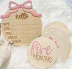 Monthly Baby Milestone Cards for Girls – 13 Wooden 3D Milestone Discs with Hello World Birth Announcement Sign – Newborn Photo Props for Baby Girl by AJDVART
